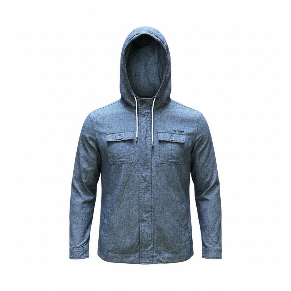 Ezekiel Hooded Jacket Mens XXL Blue Chambray Utility Zip Skater Streetwear Surf